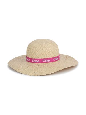 Chloé Kids logo-print raffia sun hat - Neutrals