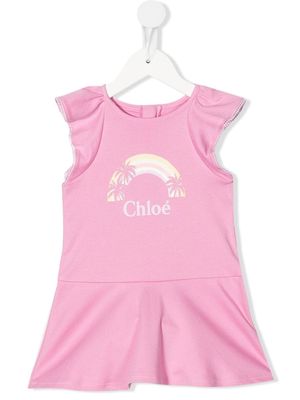 Chloé Kids logo-print ruffled-sleeves dress - Pink