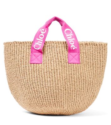 Chloé Kids Logo raffia-effect tote bag