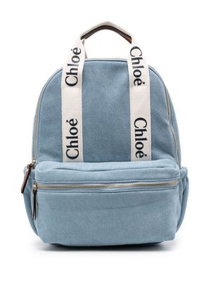 Chloé Kids logo-sraps denim backpack - Blue