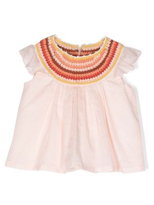 Chloé Kids macramé-detail short-sleeve blouse - Pink