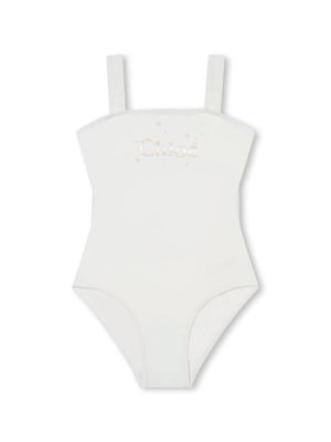 Chloé Kids metallic logo-print swimsuit - White