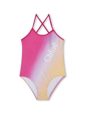 Chloé Kids ombré logo-print swimsuit - Pink