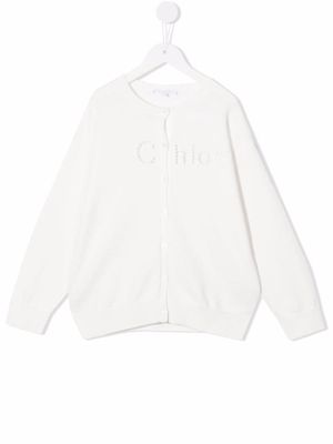 Chloé Kids perforated logo-embroidered cardigan - White