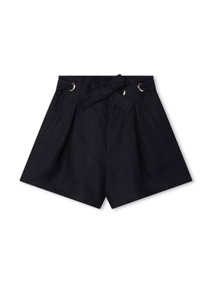 Chloé Kids pleat-detail linen shorts - Blue