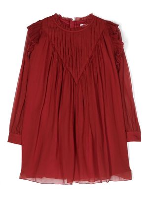 Chloé Kids pleated shift silk dress - Red