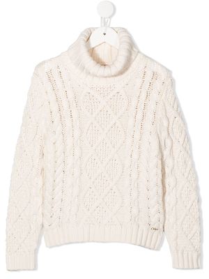 Chloé Kids Polo-neck cable-knit jumper - White