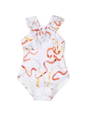 Chloé Kids ribbon-print swimming costume - White