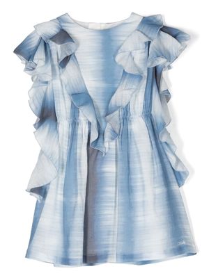 Chloé Kids ruffle long-sleeve dress - Blue