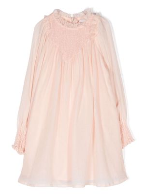 Chloé Kids ruffle-trim wool-cotton flared dress - Pink
