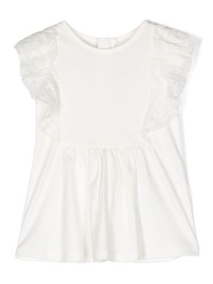 Chloé Kids ruffled lace-trimmed dress - White