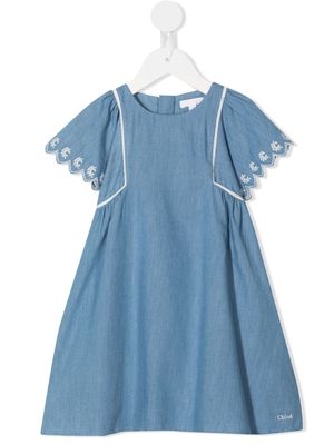Chloé Kids scallop-sleeve dress - Blue