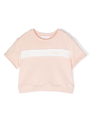 Chloé Kids short-sleeved guipure-trim sweatshirt - Pink