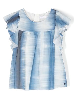 Chloé Kids striped ruffled-sleeve blouse - Blue