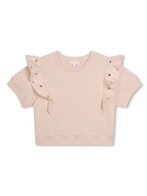 Chloé Kids stud-embellished ruffled T-shirt - Pink