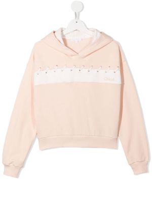 Chloé Kids TEEN lace-up detail cotton hoodie - Pink