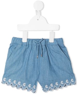 Chloé Kids tie-waist embroidered shorts - Blue
