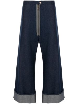 Chloe Nardin contrast-stitching cotton cropped jeans - Blue