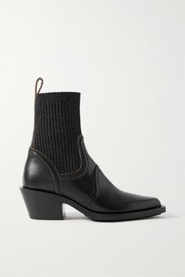 Chloé - Nellie Ribbed Cashmere-blend And Leather Ankle Boots - Black