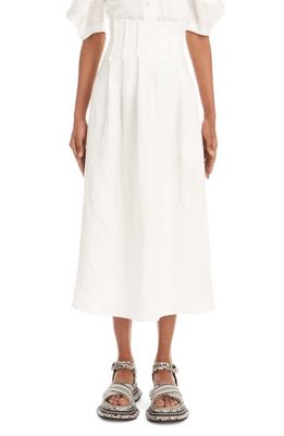Chloe Pleated Washed Linen Midi Skirt in Iconic Milk