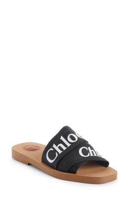 Chloe Woody Logo Slide Sandal in Black