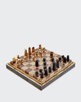 Chocolate Faux-Shagreen Chess Set