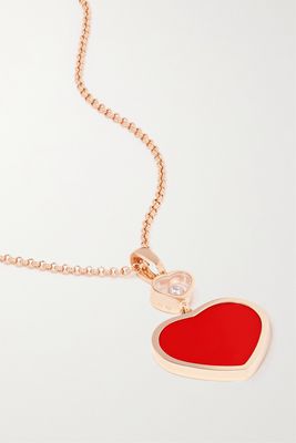Chopard - Happy Hearts 18-karat Rose Gold, Diamond And Red Stone Necklace - one size