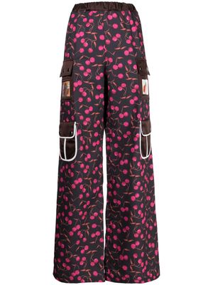 Chopova Lowena abstract-pattern print cotton flared trousers - Black