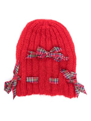 Chopova Lowena bow-detailing mohair-blend beanie - Red