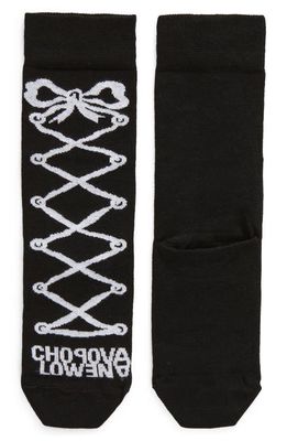 Chopova Lowena Bow Jacquard Cutout Quarter Socks in Black And White