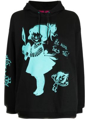 Chopova Lowena cartoon-print jersey hoodie - Black