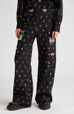 Chopova Lowena Fanlight Sequin Embroidery Cotton Cargo Pants in Black