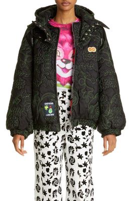 Chopova Lowena Floral Quilted Puffer Jacket in Black/Green