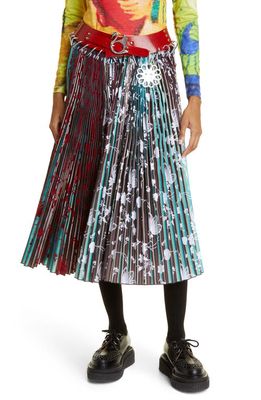 Chopova Lowena Heather Colorblock Flock Print Pleated Carabiner Skirt in Stripe Multi