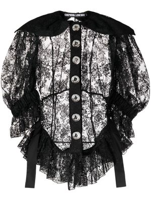 Chopova Lowena lace-embellished semi-sheer top - Black