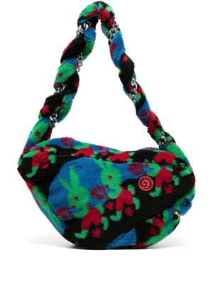 Chopova Lowena logo-patch faux-shearling shoulder bag - Multicolour