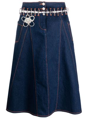 Chopova Lowena logo-patch organic cotton pleated skirt - Blue