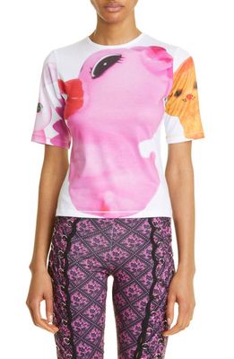 Chopova Lowena Pink Ducky Fitted Jersey Top in White And Pink