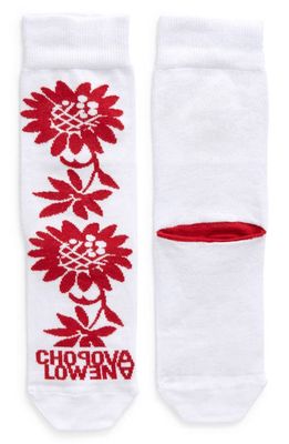 Chopova Lowena Red Sunflower Cutout Quarter Socks in Red And White