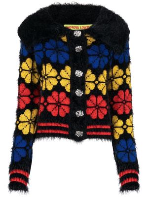 Chopova Lowena Rile floral-jacquard knitted cardigan - Black