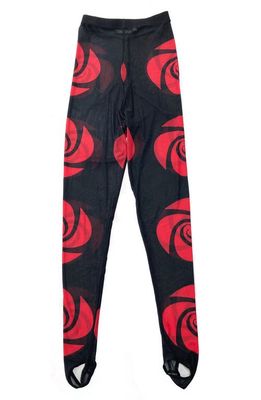 Chopova Lowena Swirl Sheer Mesh Stirrup Leggings in Black/Red
