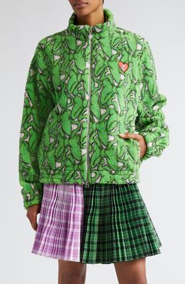 Chopova Lowena x Disney Daisy Duck Patch Organic Cotton Fleece Jacket in Green And White