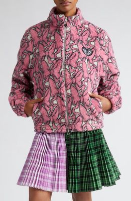 Chopova Lowena x Disney Daisy Duck Patch Organic Cotton Fleece Jacket in Pink And White