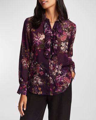 Chrissy Floral-Print Button-Down Ruffle Shirt