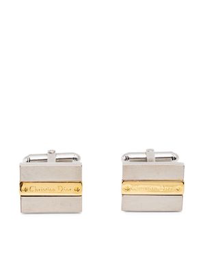 Christian Dior 1980s pre-owned two-tone logo-engraved cufflinks - Silver