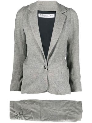 Christian Dior 1990s pre-owned gathered-detailed skirt suit - Grey