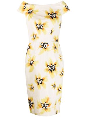 Christian Dior 2010s floral boat neck silk dress - Neutrals