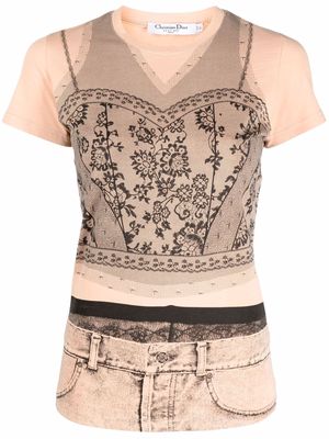 Christian Dior Pre-Owned 2006 pre-owned trompe l'oeil lace T-shirt - Neutrals