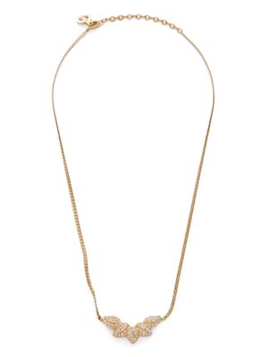 Christian Dior Pre-Owned herringbone chain rhinestone-embellished pendant necklace - Gold