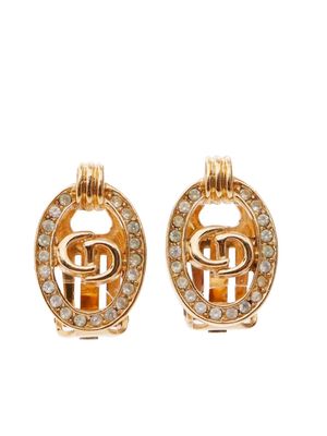 Christian Dior Pre-Owned logo rhinestone clip-on earrings - Gold